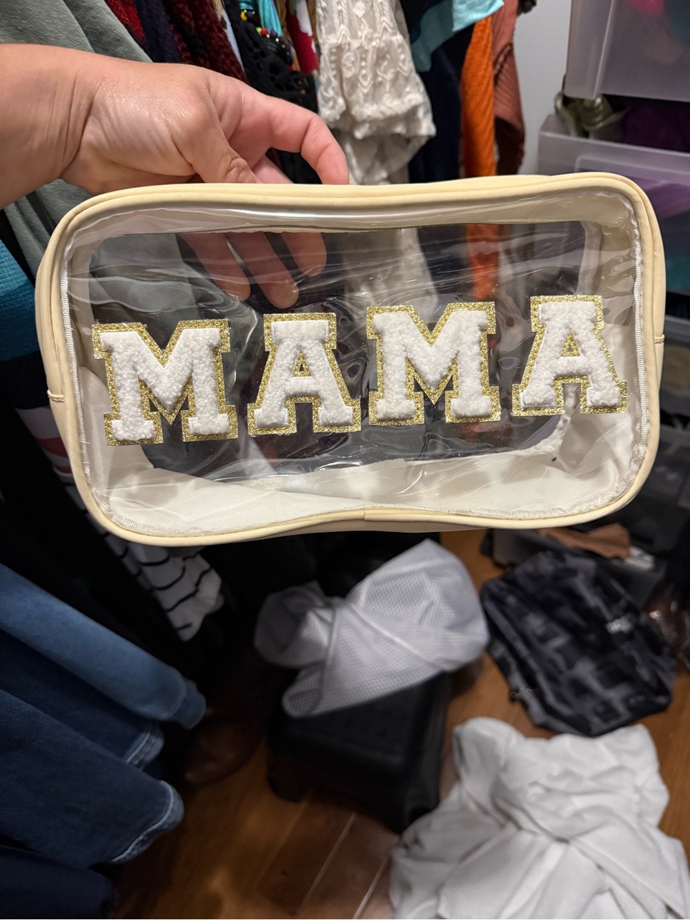 MAMA Clear Cosmetic Pouch with Cream Trim